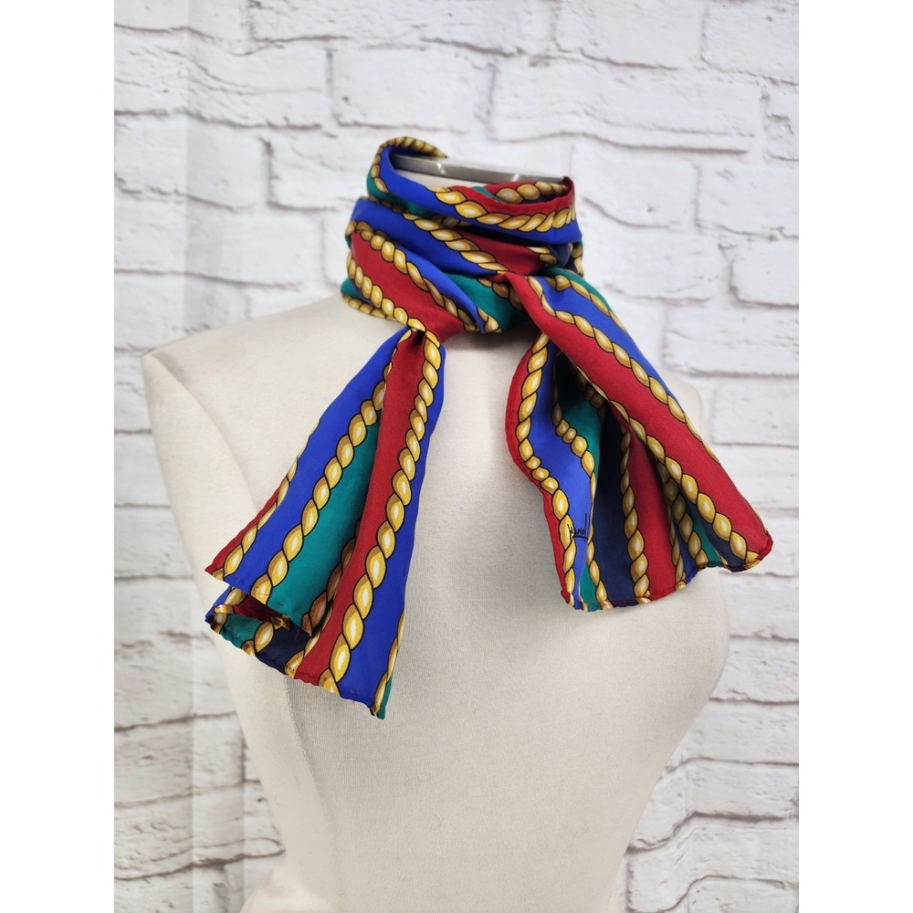 Vintage Silk? Scarf Twisted Rope Nautical Regatta Sailing 80s Glam Hand Rolled